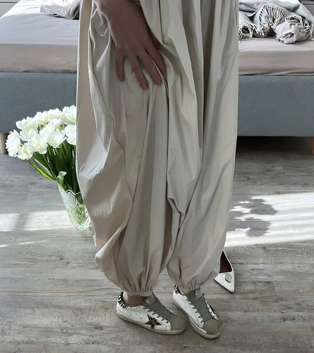 Tuularose Loose Solid Leg-Length Pants For Women Pleated High Waist 2025 Summer Female Fashion Office Lady Casual Bloomer Pants