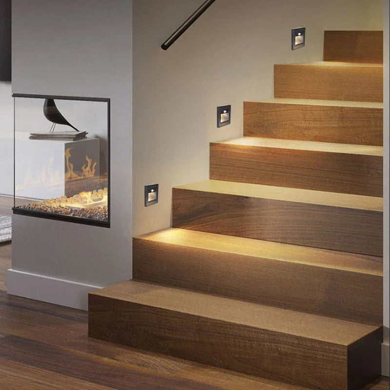 Infrared Motion Sensor Stair Lights Indoor Outdoor Stair Step Wall Lamp 3W Recessed LED Step Light Staircase Bedroom Decoration
