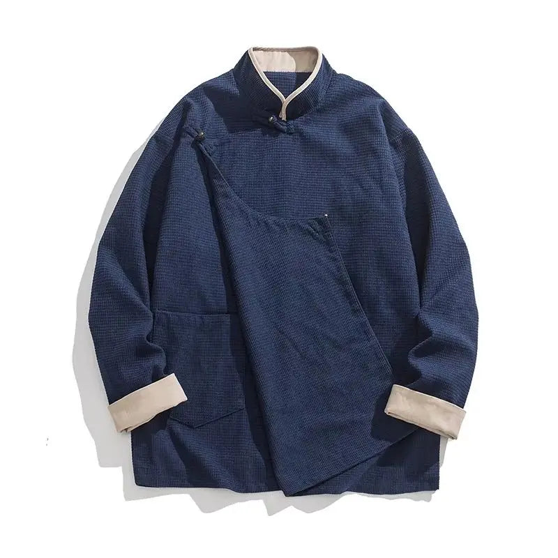 Autumn Winter Chinese Style Blouse Long-sleeved Jacket Men's Chinese Tang Suit Hanfu Lay Buddhist Zen Suit Tea Suit Slanted Top