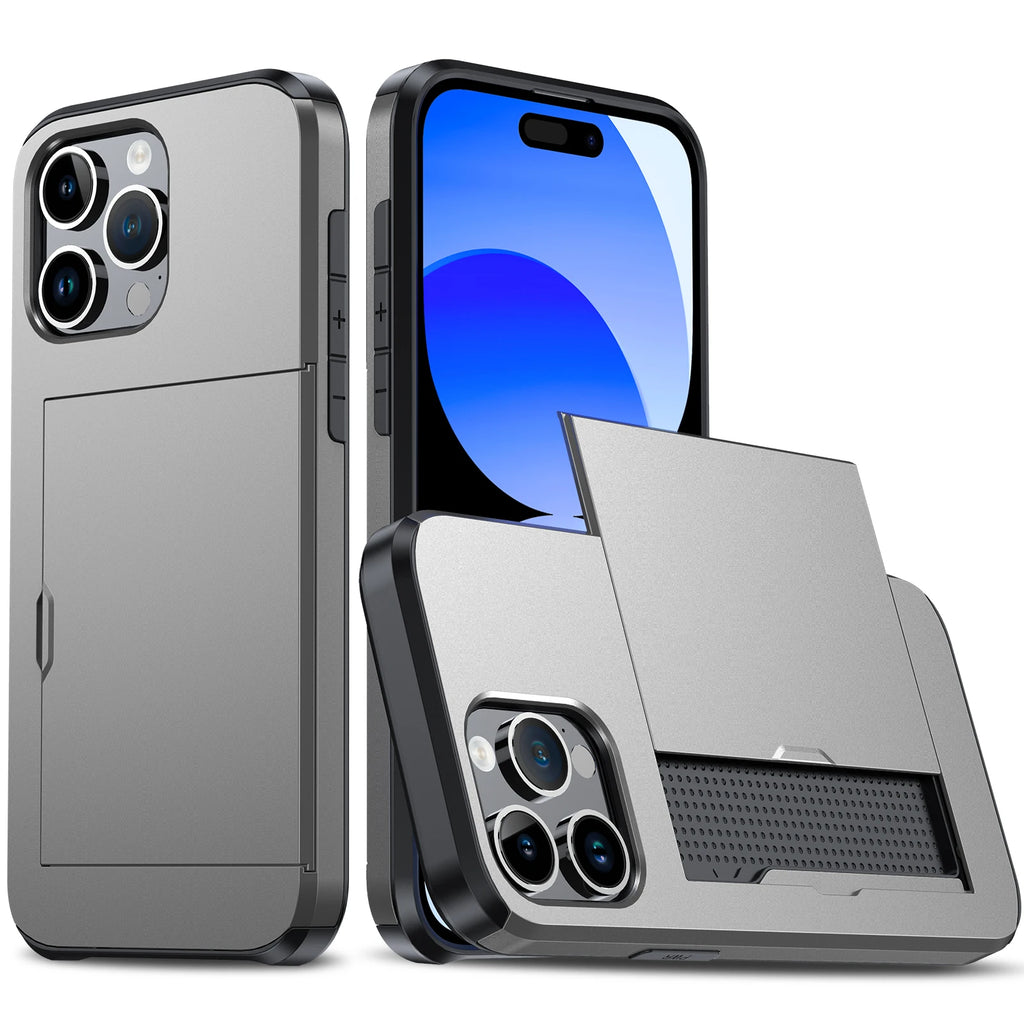 For iPhone 17 Pro Max 16 Pro Max 15 Pro 15 14 13 12 Wallet Card Case Holder Slide Slot Slim Hard PC Heavy Duty Protective Covers