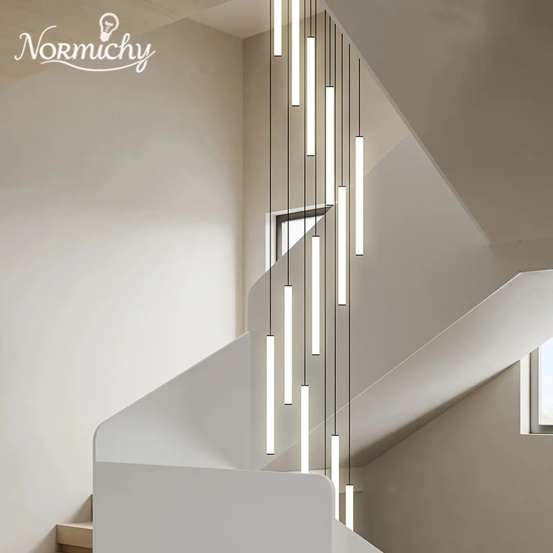 Nordic Stairs LED Long Chandeliers Minimalist Duplex Attic Living Room Kitchen Pendant Lights Home Decoration Ceiling Chandelier