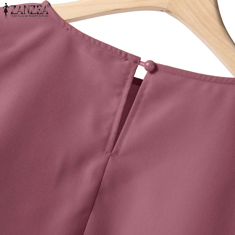 ZANZEA Women Causal 2PCS Pant Sets Loose 3/4 Sleeve Tops Wide Leg Pants 2-Pieces Outfits Solid Color Fashion Commute Tracksuits