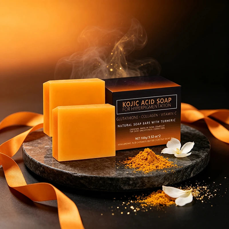 Kojic Acid Soap Turmeric Vitamin C Retinol Shea Butter Olive Oil Hyaluronic Acid Daily Facial Body Cleansing Natural Soap Bar