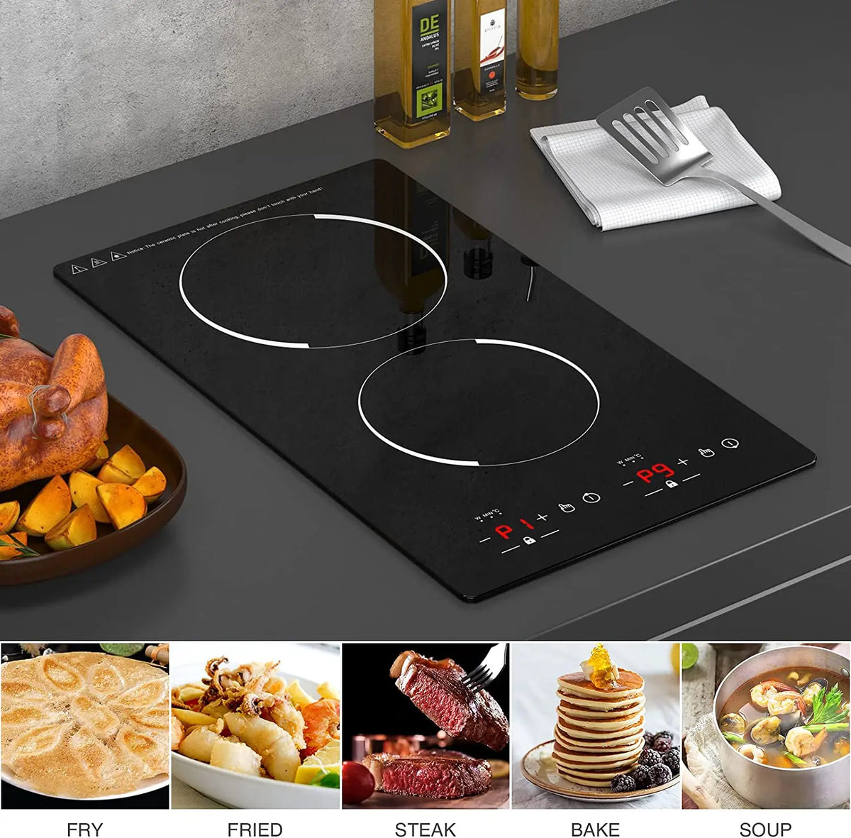 Commercial Built-In 2 Plates Electric Stove Induction Cooker Infrared Cooker Touch Screen Double Cooker Burner Induction Cooktop
