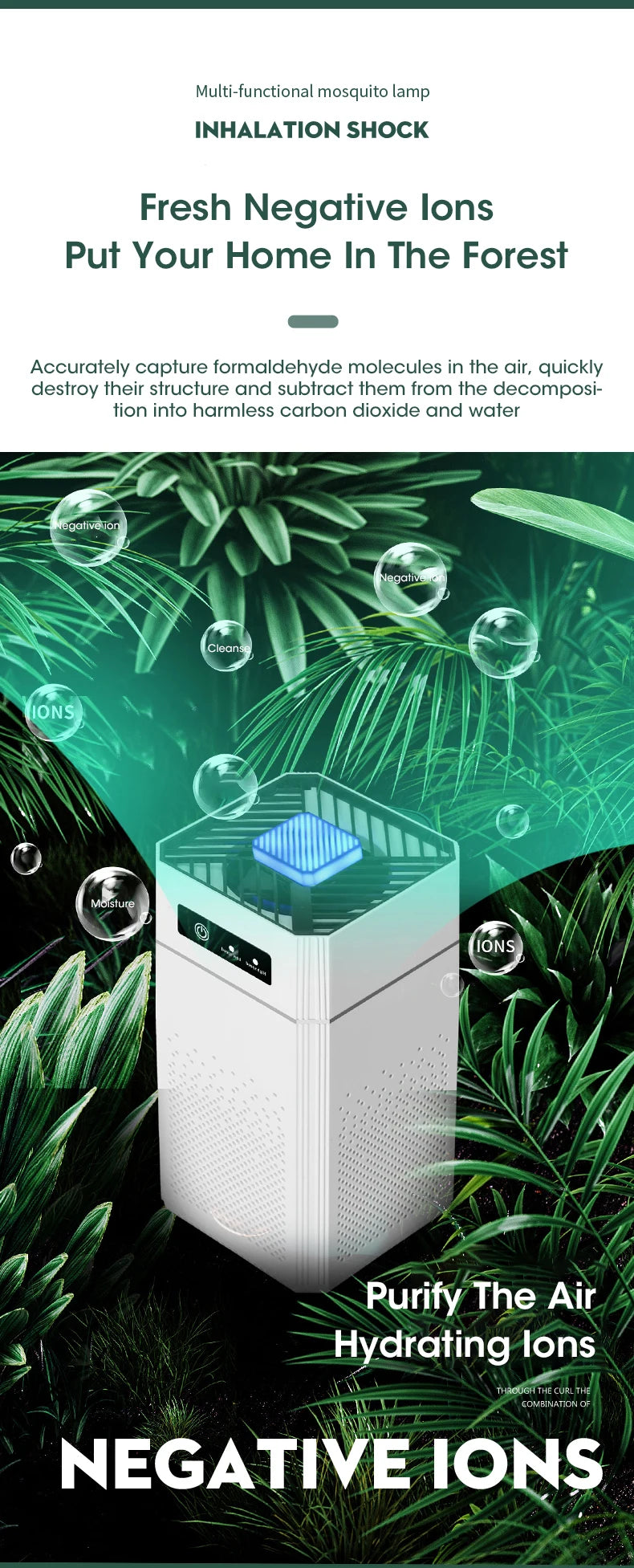 New Portable Intelligent Silent Negative Ion Air Purifier Deodorization Air Cleaner for Bedroom Office Living Room