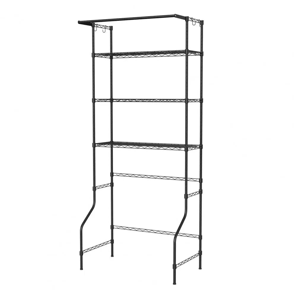 Washing Machine Shelf 3 Tiers Storage Rack Adjustable Height Metal Freestanding Clothes Drying Rack with Hanger Rod & Hooks