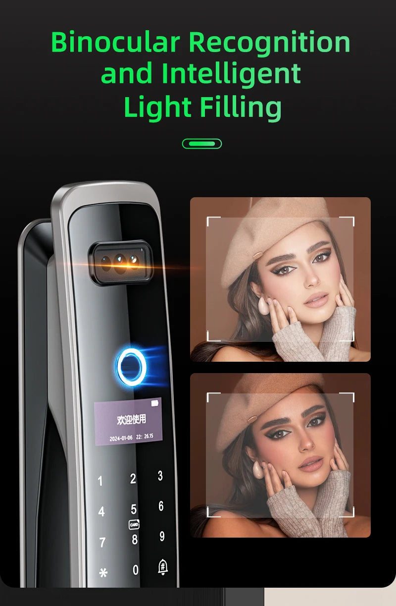 EGFirtor Smart Password Lock 3D Face Recognition Fingerprint IC Card Key Security Home Door Lock With Camera