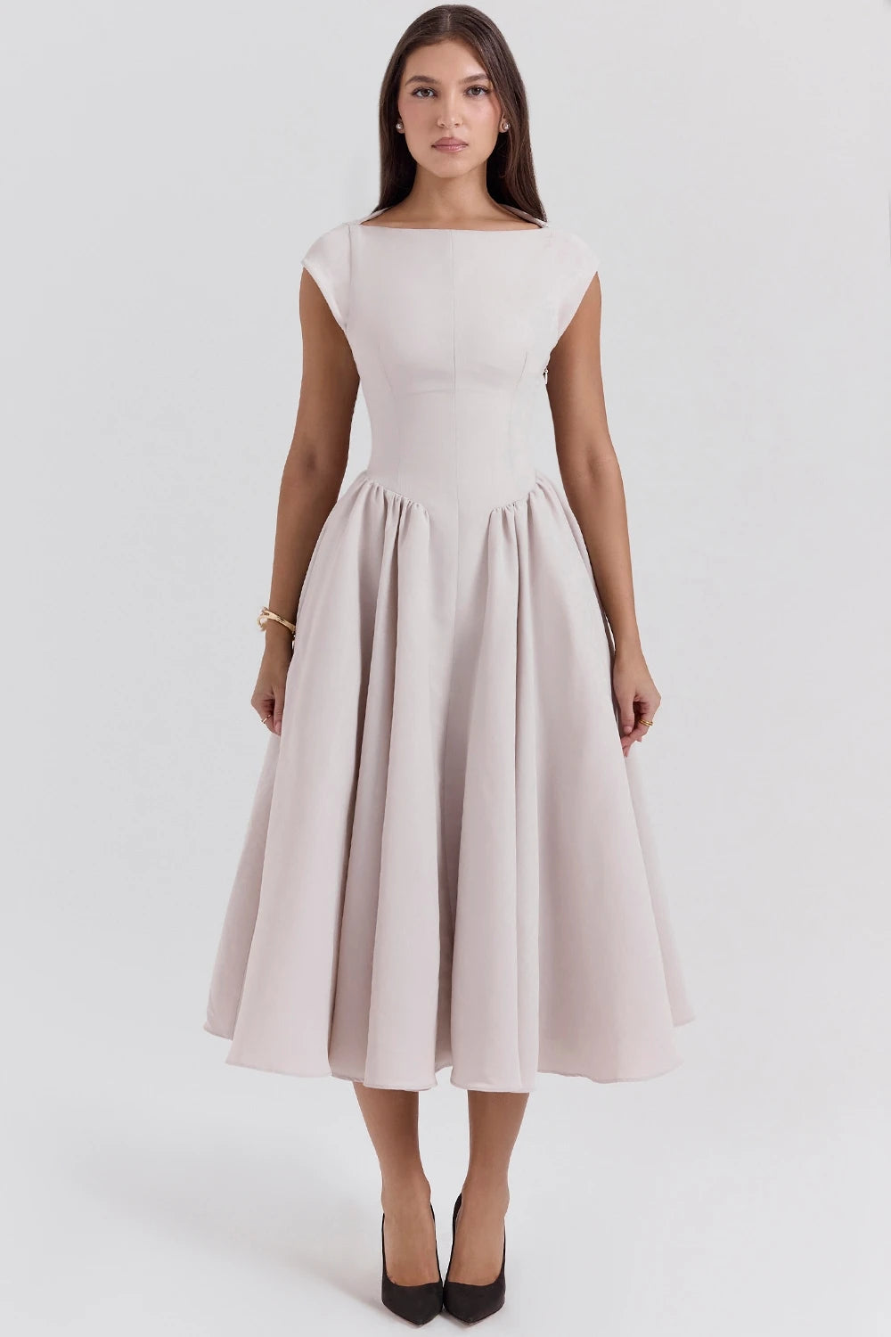 CHNMR French Elegant Solid O-neck Sleeveless Women A-line Long Dress Sexy Ruffle High Street Lady Dresses Casual Female Vestidos