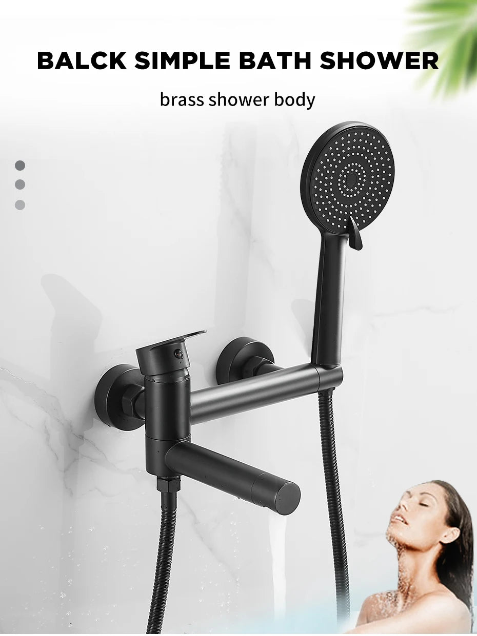 Shower Faucet Black Brass Wall Mount Bathtub Faucet Shower Square Style Handheld Single Handle Luxury Bathroom Mixer Tap 877910