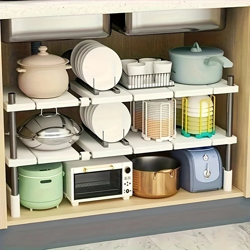 Adjustable Under-Sink Organizer - Stainless Steel Multi-Tier Space-Saving Storage Rack for Kitchen & Bathroom Cabinets