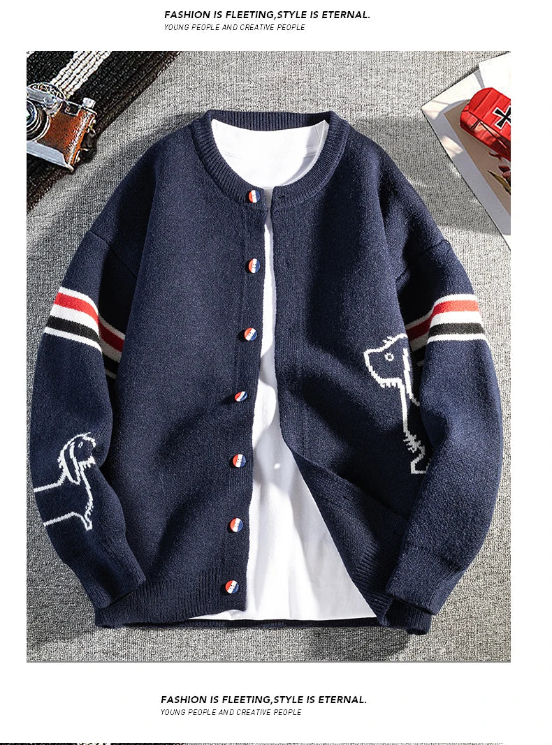 Hot Selling Men's Autumn Winter Knitted Cardigans Branded Embroidered Single Breasted Sweaters Fashionable Trendy Outerwear Tops