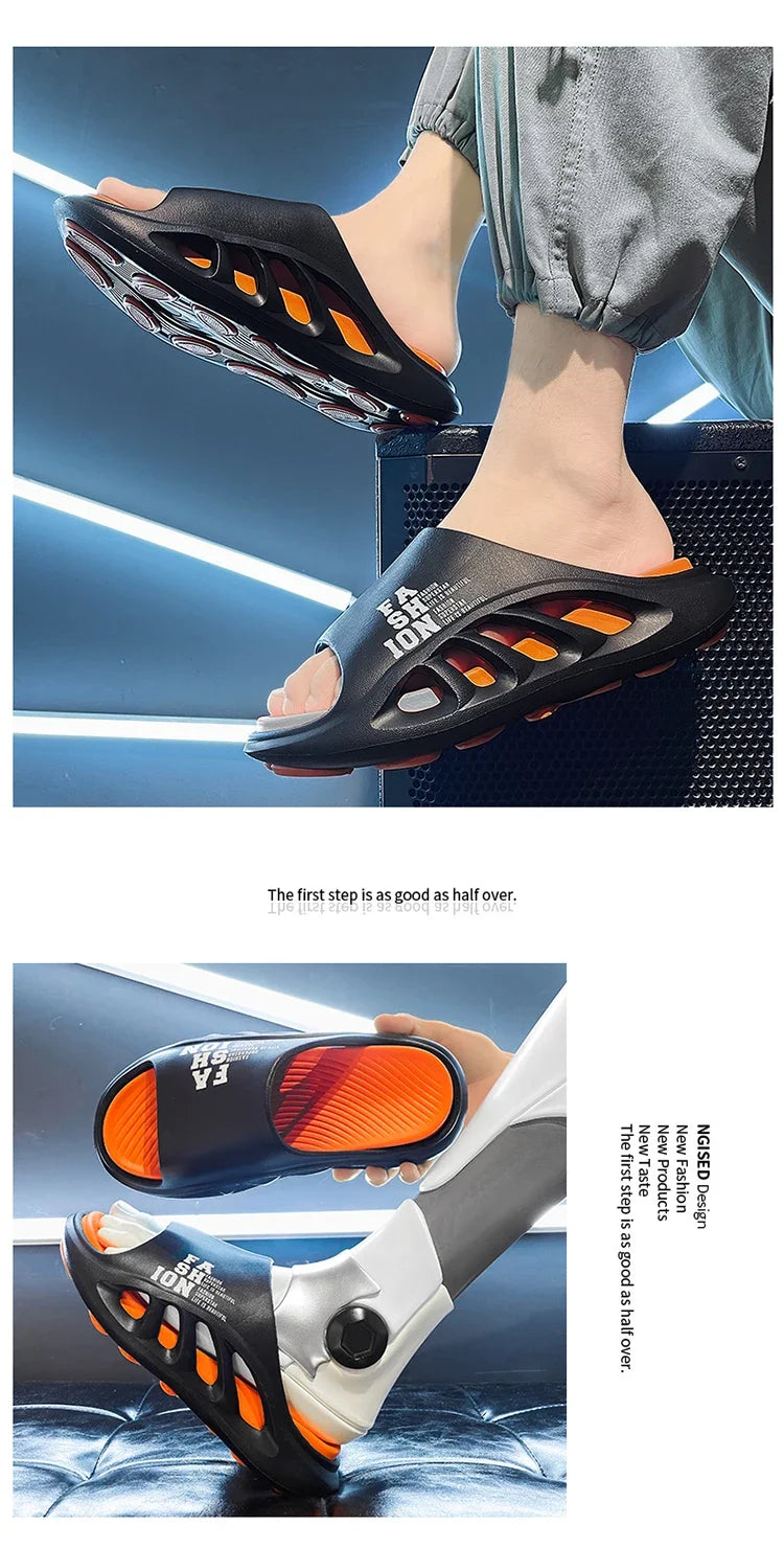New Summer Men's Slippers 2026 EVA Soft Sole Male Slides Breathable Hollow Beach Sandals Light Comfortable Indoor Flip Flop