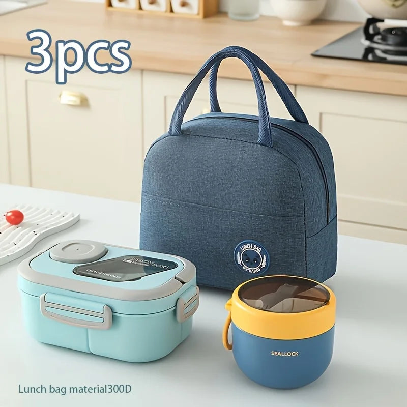 3pcs Lunch Box Set with Large Capacity Insulated Bag Reusable Tableware Meal Snack Food Holder for School Picnic Office Camping