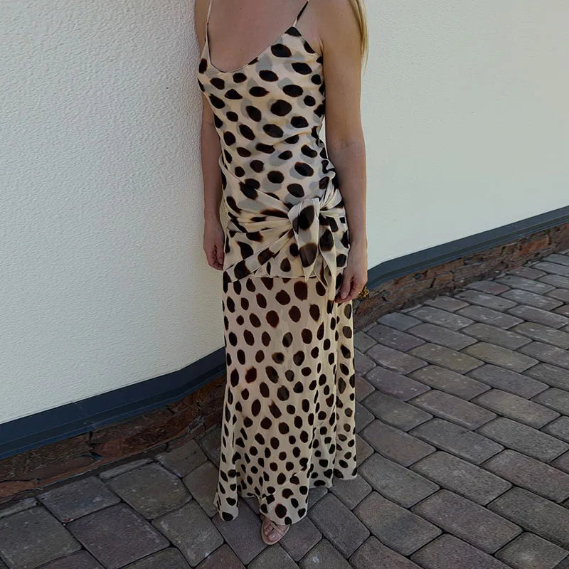 Vintage Print Maxi Dress Square Neck Spaghetti Strap Sleeveless Off Shoulder Detachable Wrap Tie Sash Dresses 2026 Chic Outfits
