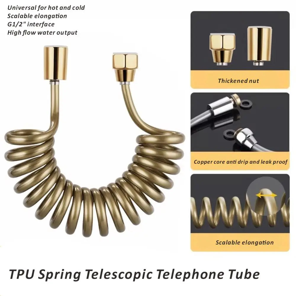 New 1.5/2/3/5M Gold Spring Flexible Retractable Hose For Shower Head Toilet Bidet Shower Water Pipe Water Plumbing Toilet Hose