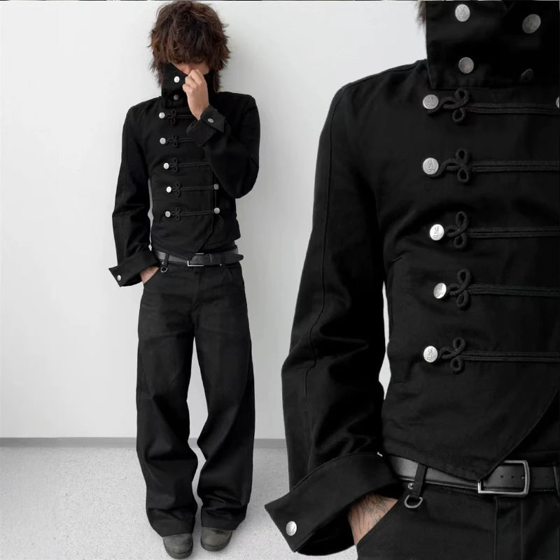 Mens Jacket Napoleon Y2K Streetwear Button Up Harajuku Unisex Oversized Gothic Punk Hip Hop Long Sleeve Subculture Fashion New