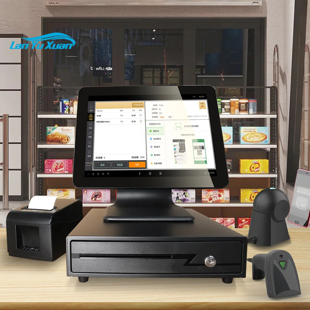 Desktop POS Computer Cash Register Touch Screen All in One POS System Terminal Machine with Scanner / Printer / Drawer