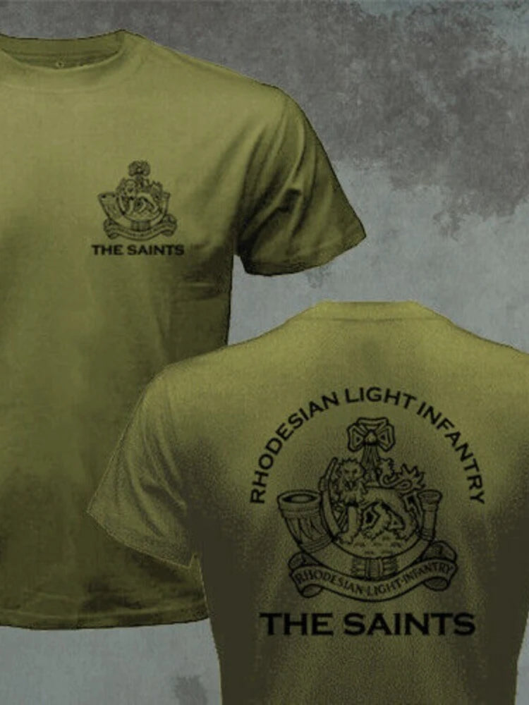 RLI Commando Rhodesian Light Infantry Bush War Army Military Motto T-shirt Short Sleeve Casual 100% Cotton Shirt