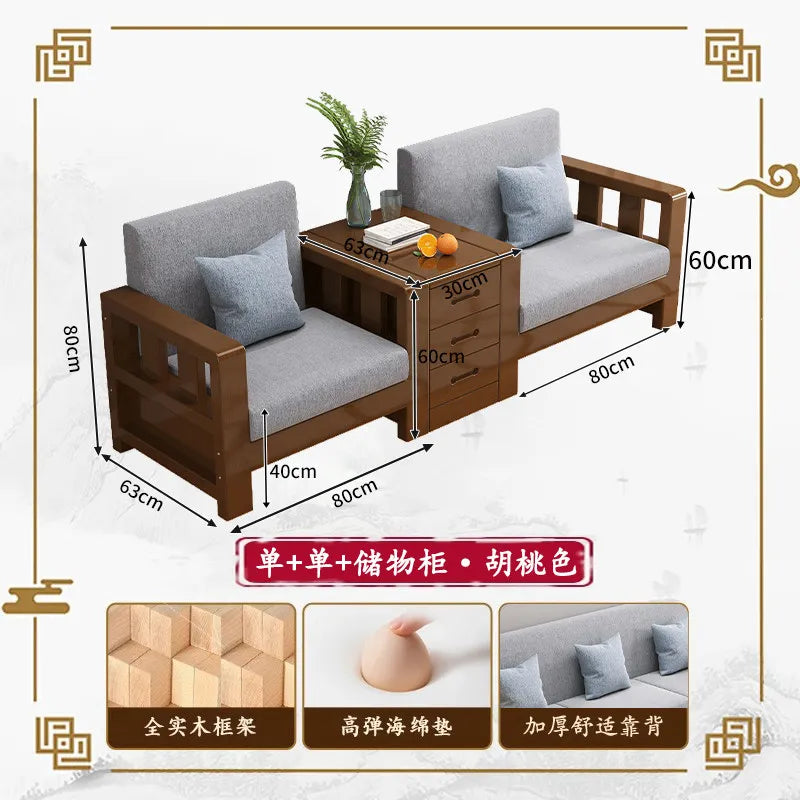 Solid wood sofa new simple small apartment wooden sofa new Chinese winter and summer dual-use