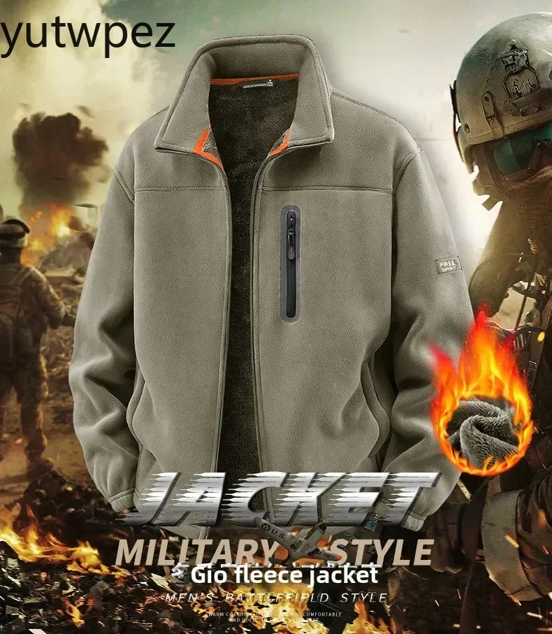 Men Climbing Double Thickened Pocket Jacket Outdoor High Collar Windproof Ski Sweatshirt Coat Man Snow Winter Warm Fleece Jacket