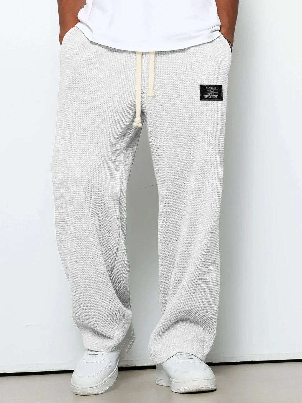 Waffle Straight Leg Pants Men's Summer New Style Wide Leg Pants Men's Youth Summer Casual Pants