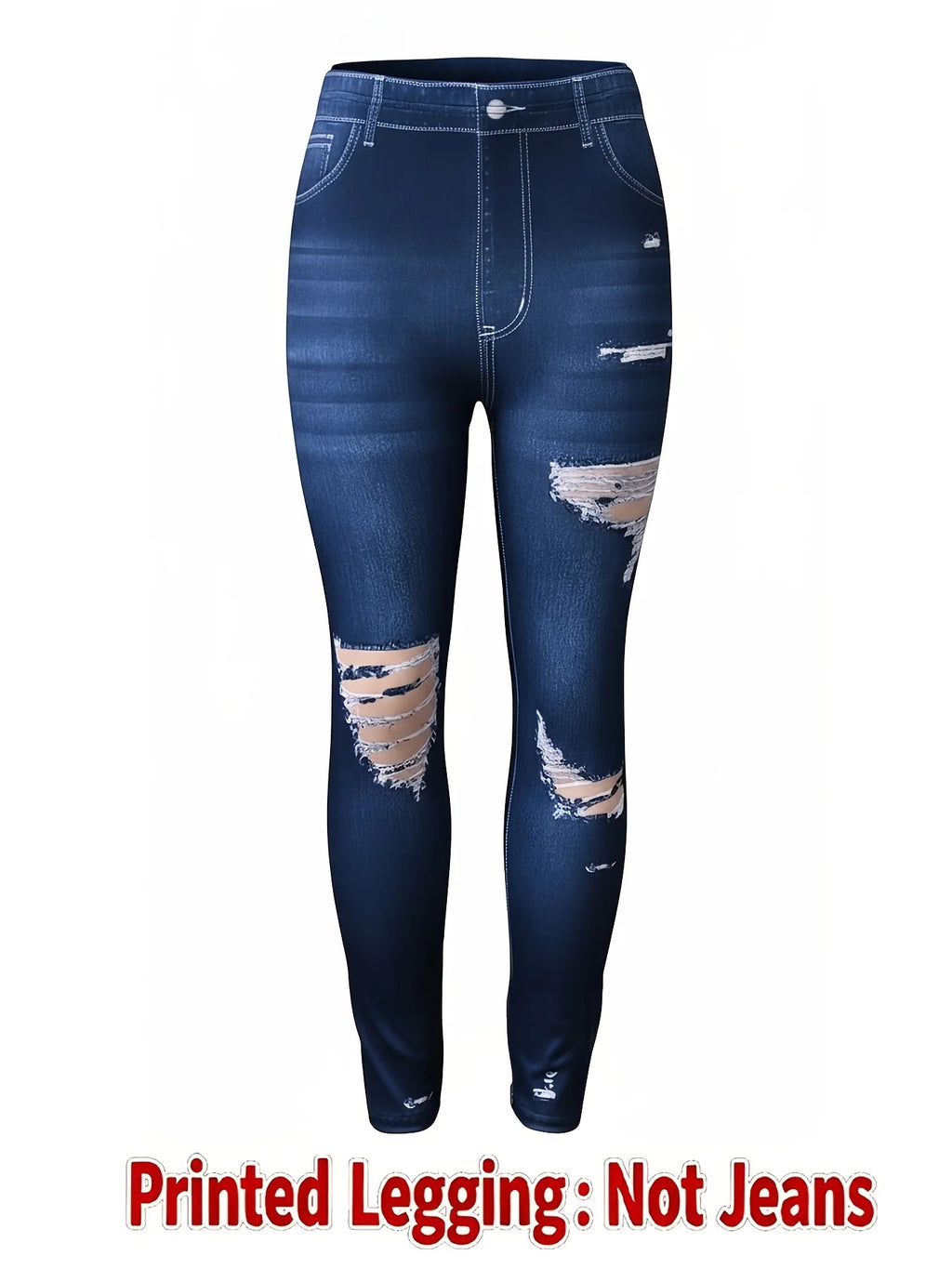 Women Printed Leggings Not Denim Fabric, Fake Pocket & Button Print Design Pants, High Elastic Fashion Slim Fit Skinny Casual