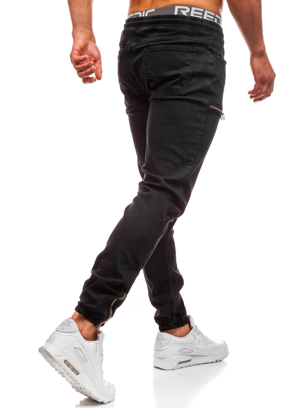 Jeans Men Casual Drawstring Elastic Waist Denim Skinny Trousers Pencil Pants Vintage Streetwear Washed Ankle Length Denims