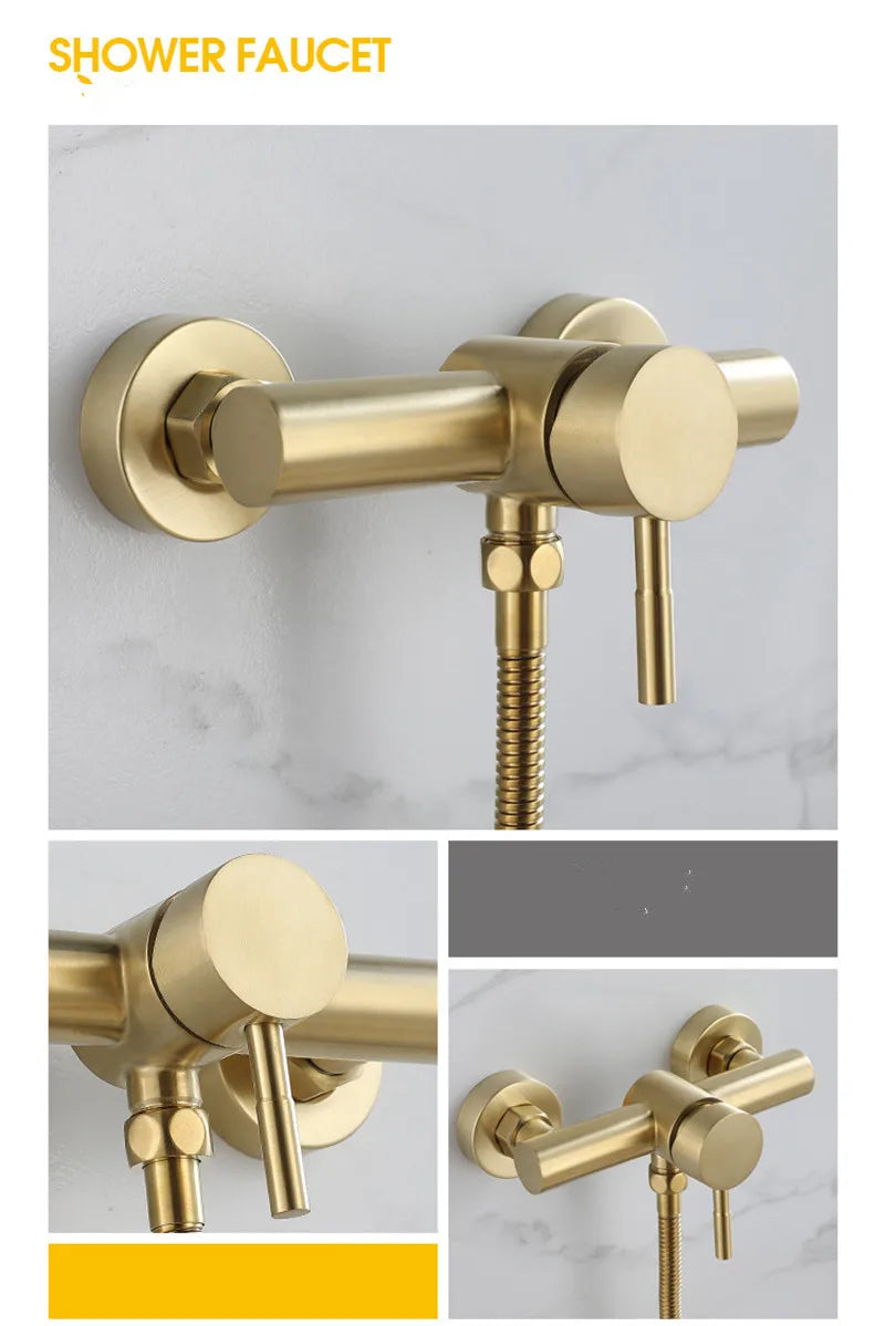 Brushed Gold Bathroom Shower Faucet Set Wall Mounted Shower Faucet, Bathroom Cold and Hot Bath and Shower Mixer Taps Brass