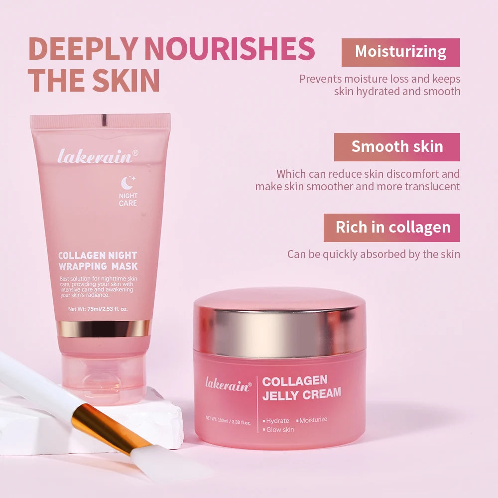 4pcs/set Collagen Jelly Cream Peel-Off Mask Salmon Collagen essence Collagen Overnight Facial Mask Wrapping Firming Moisturizing
