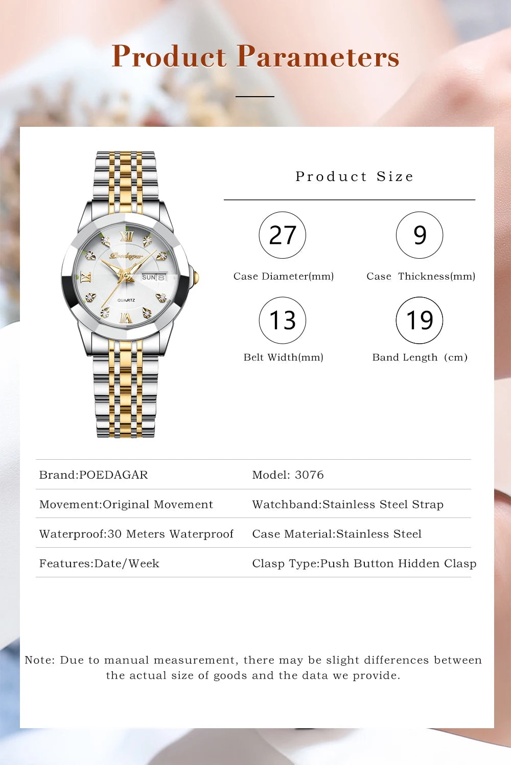 POEDAGAR Luxury Elegant Ladies Watch High Quality Casual Stainless Steel Luminous Waterproof Quartz Women's Watches Dress Clock