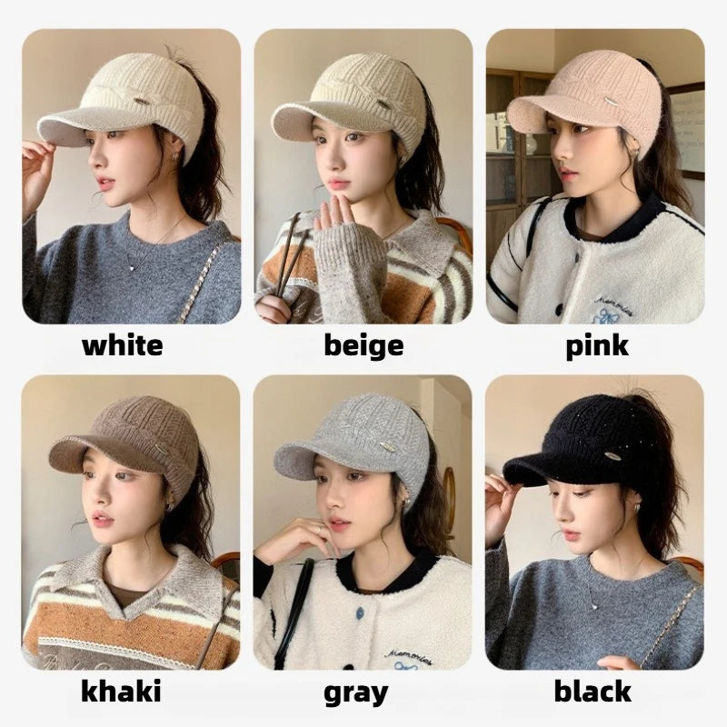 1pc Women's Solid Color Knitted Baseball Cap with Baseball Cap, Knitted Cap for Cold Weather,Suitable for Daily Use Winter Fall