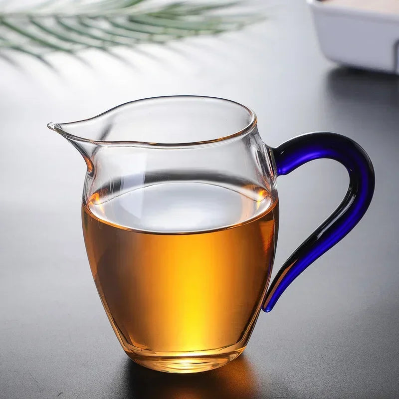 JUSTINLAU High Borosilicate Glass Pointed Tea Cup Tea Dispenser Heat-resistant Glass Teapot Kung Fu Tea Set with Colorful Handle