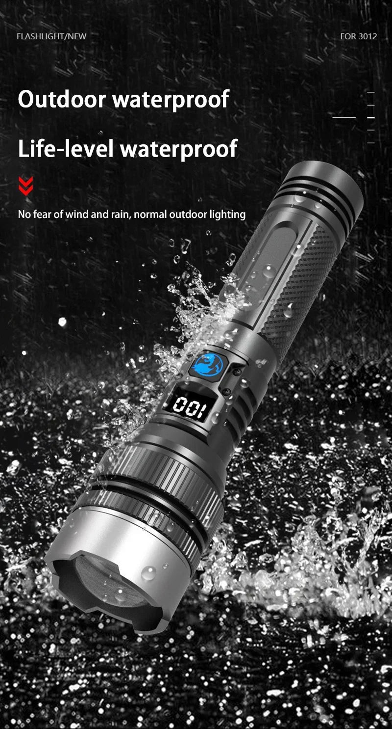 2000LM Super Bright LED Flashlight, USB-C Rechargeable with Digital Display Torch,Long Lasting for Outdoor Camping Emergency