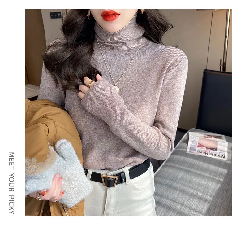 2026 Autumn Winter Basic Slim Soft Solid Color Turtleneck Sweater Women Pullover Casual Long Sleeve Chic Bottom Knitted Jumper