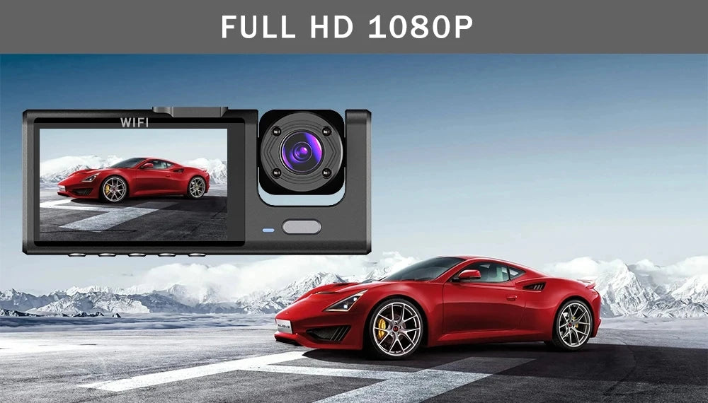 WIFI-3 Camera Dash Cam For Car Camera FHD 1080P Video Recorder Car DVR Front Rear View Camera Night Vision Black Box Car Dashcam