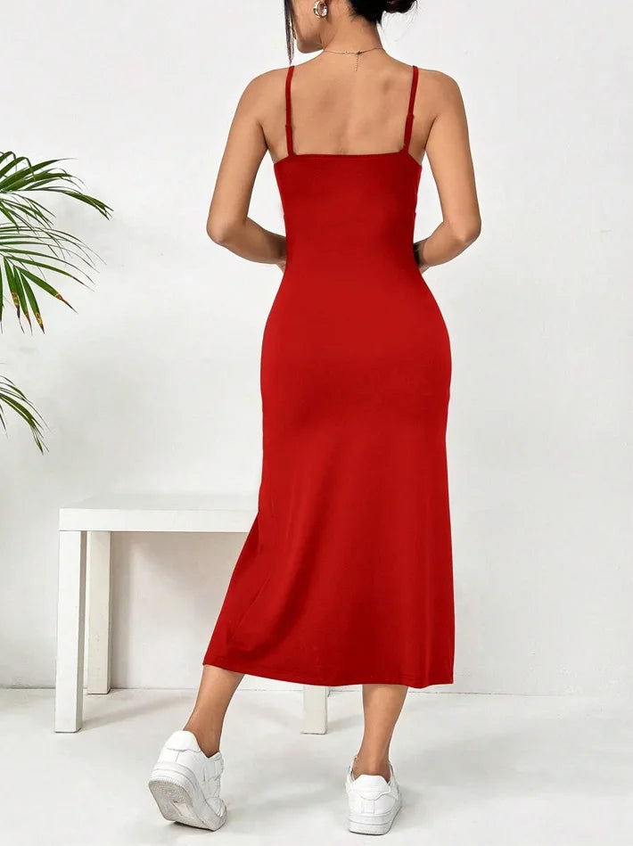 Women's Summer Slip Dress Bandeau Tight Height Slit Solid Color Leopard Print Hip Skirt