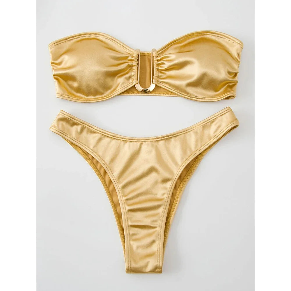 Bandeau Bikini Swimsuit Women 2026 Two-piece Swimwear Thong Bikinis Sets Female Bathing Suit Push Up Monokini Beach Wear Biquini