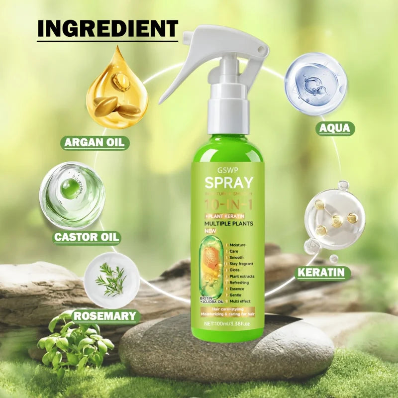 GSWP 10-In-1 Leave-In Hair Spray, Moisturizes and Smooths, While Providing Styling Moisture and Heat Protection. 100ml/200ml