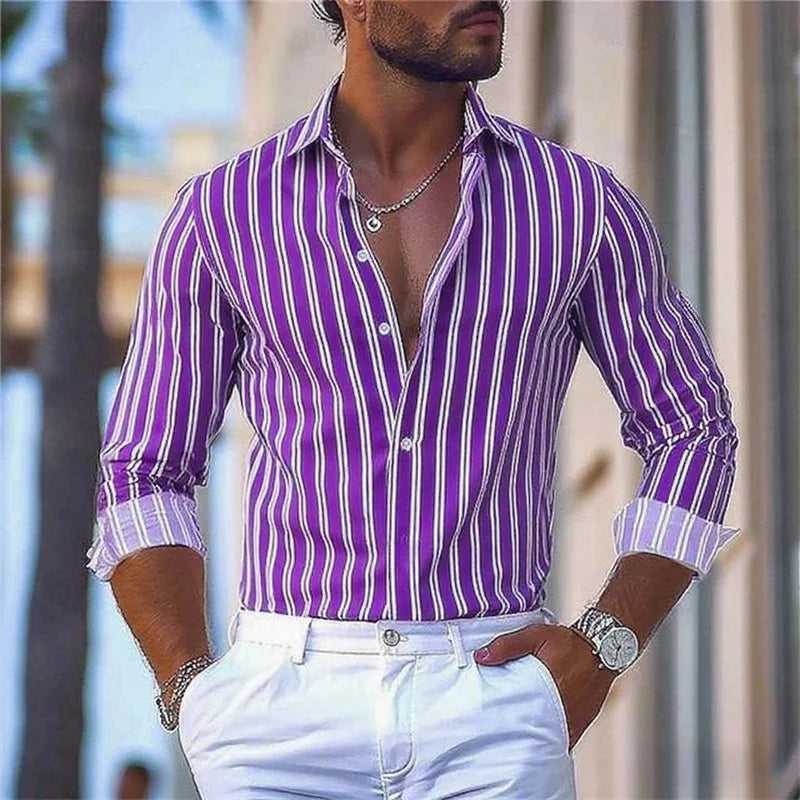 15 colors men's striped long-sleeved shirts, business office men's tops, spring and autumn lapel shirts, high-quality shirts