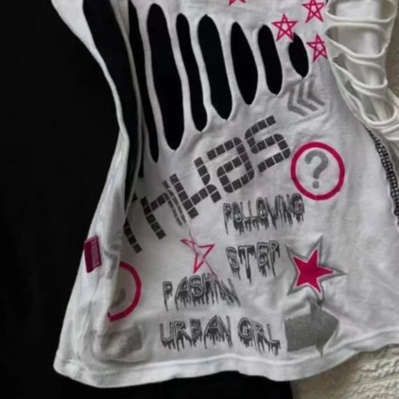 Women's Sexy Hottie Camisole American Retro Hollow Design Halter Vest Harajuku Street Letter Print Tanks Female Slim Short Tops