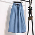 Loose Waist Dstring Denim Wide Leg Pants Women's plus Size Slimming Casual Straight Workwear Seven-Foot Pants Summer