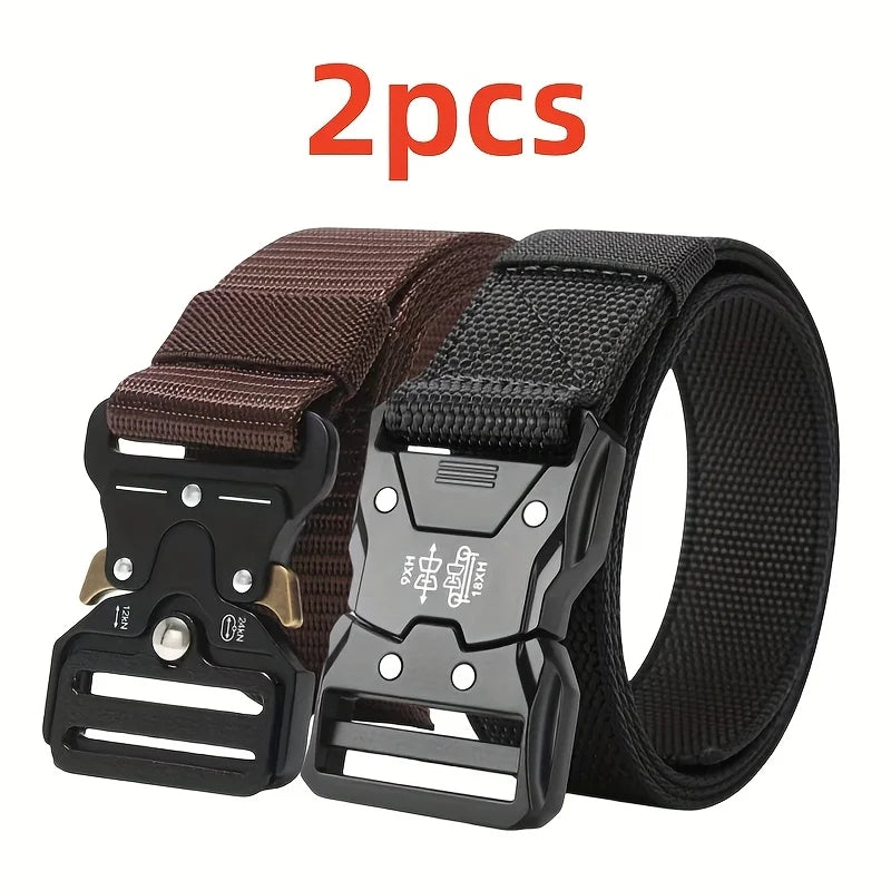 2 Men's Quick-Release Lock Buckle Belt - Outdoor Belt, Suitable for Camping, Jeans, and Casual Pants
