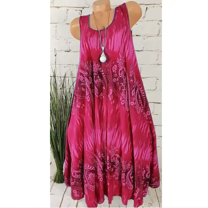 Women Dresses 2026 Summer fashion floral digital printed sleeveless mid calf dresses women's clothing vestidoes
