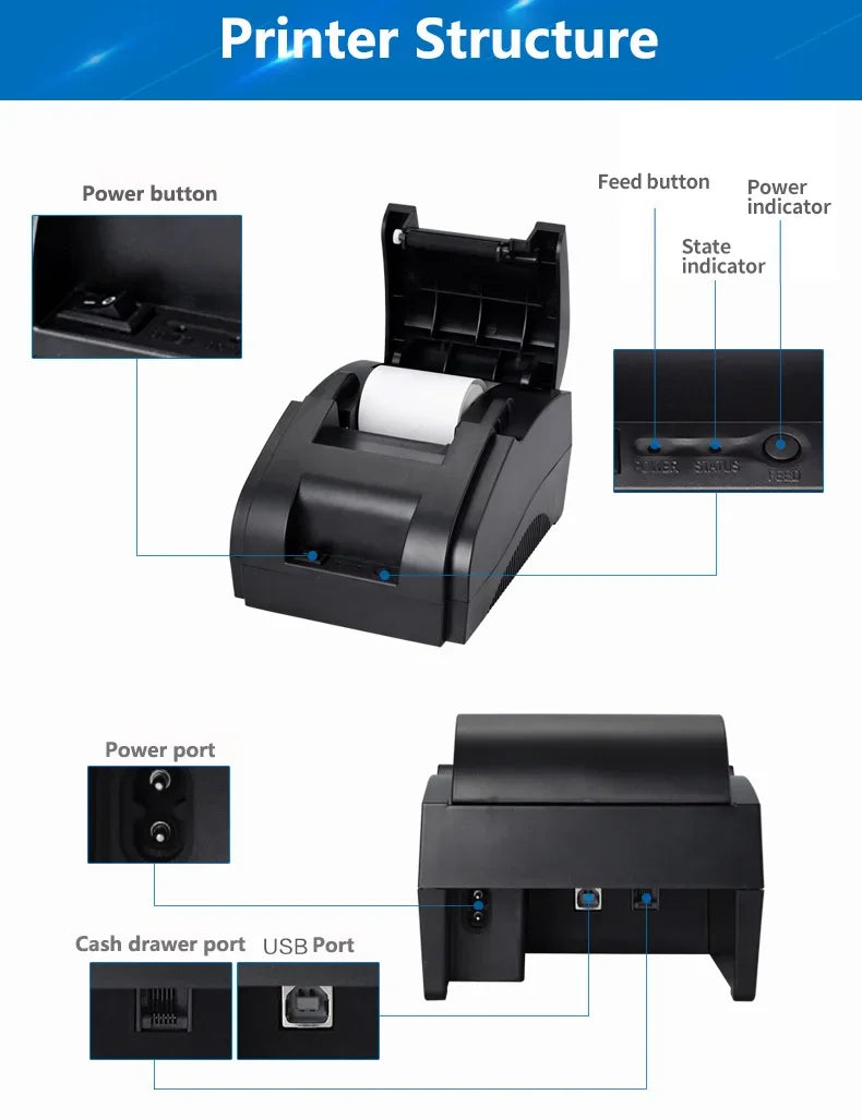 High-Quality 58mm Thermal Printer Bill Receipt Machine with 90mm/s Printing Speed USB Interface for Wholesale