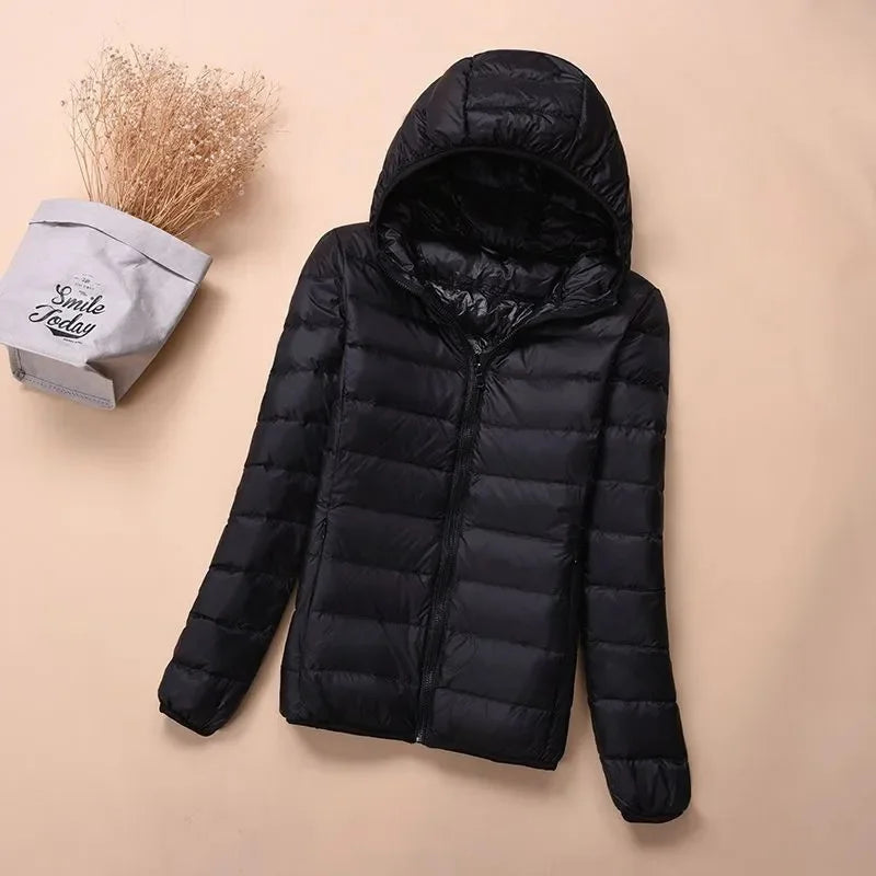 Down Jacket Women's Short Autumn Winter New Parkas Stand-UP Collar Hooded Warm Cotton Padded Coat Large Size Outcoat Ladies Tops