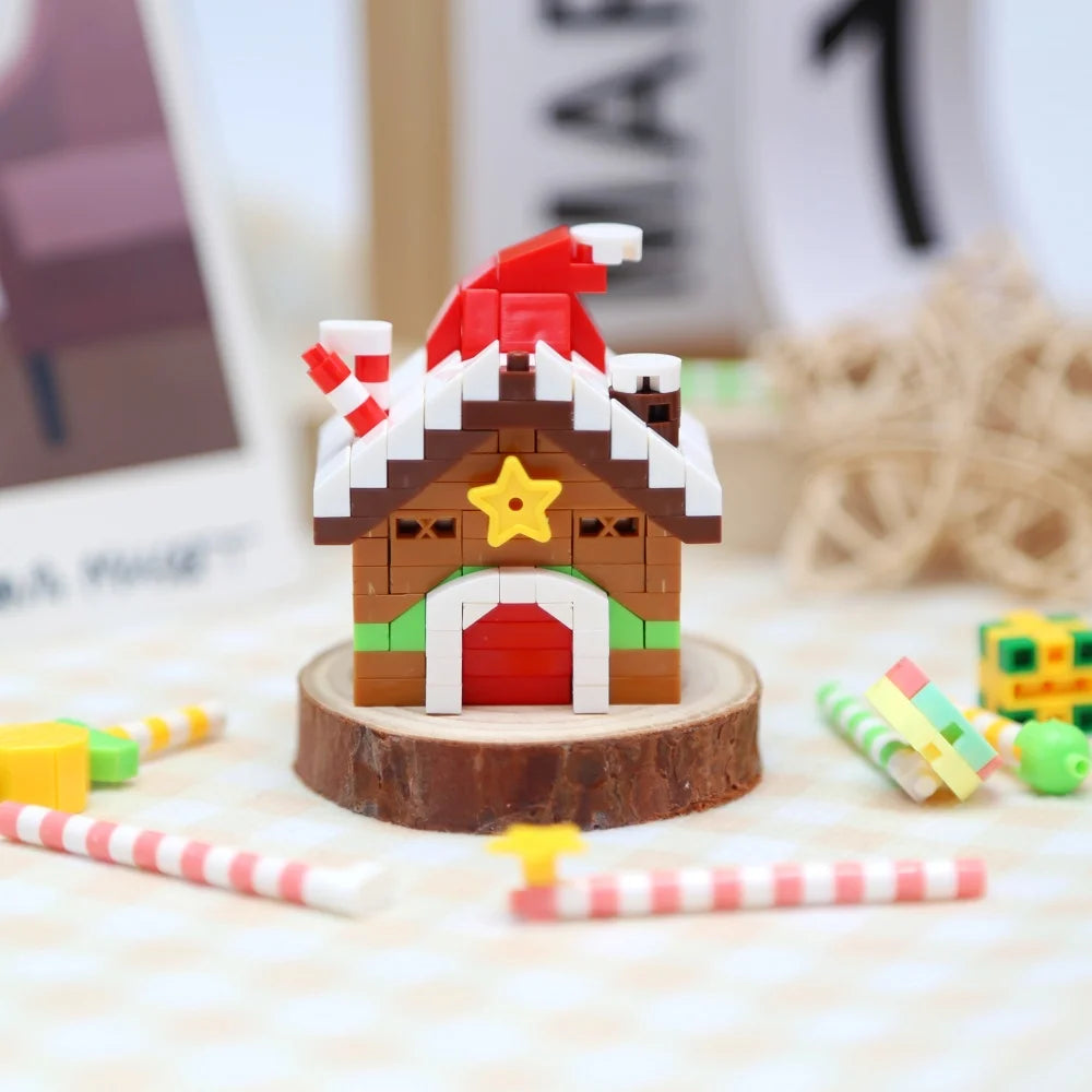 Christmas Building Blocks Set Santa's Workshop Building Santa Sleigh DIY Reindeer Sleigh Christmas Hat Educational for Kids Gift