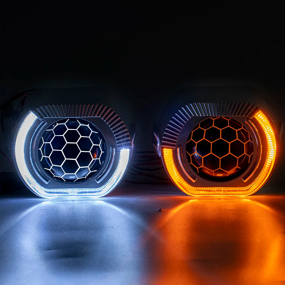 2.5 Inch Blue Coating Honeycomb Projector Lens DRL LED Angel Eyes Shrouds Fit H1 H4 H7 Car Headlamp Retrofit Accessories Styling