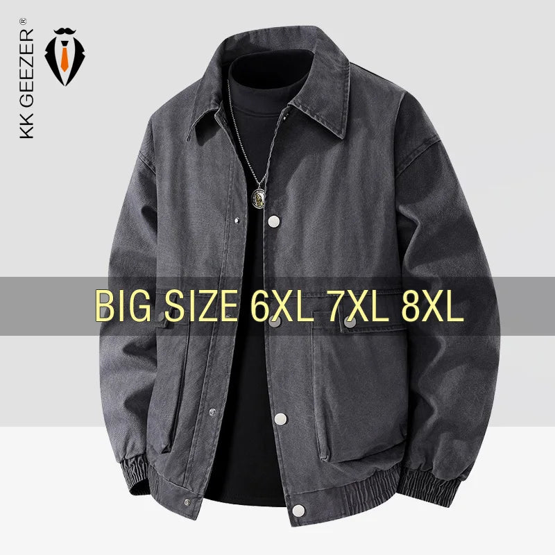 Men Jacket Cotton Coats Autumn Oversize 6XL 7XL 8XL Plus Size Motorcycle Button Camping Street Casual Busines Workwear Softshell