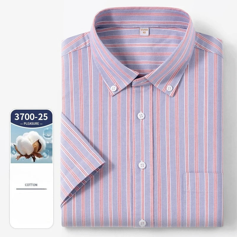 New In Shirt Summer 100%Cotton Short Sleeve Shirts for Men Slim Fit Formal Plain Shirt Designer Plaid Korean Popular Clothes