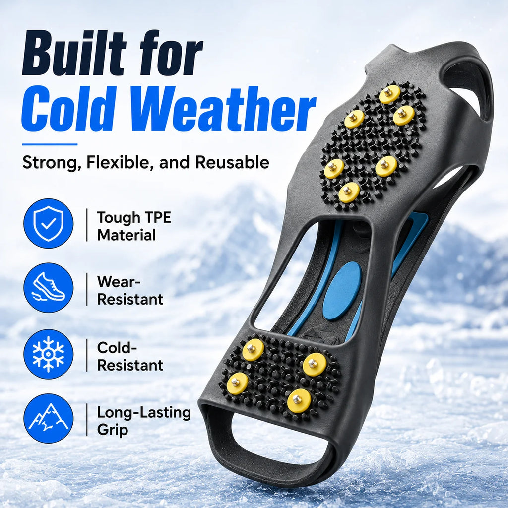Anti Slip Ice Cleats Shoe Covers 10 Stud Snow Grips Winter Traction Crampons for Boots Hiking Walking Outdoor Safety Gear Unisex